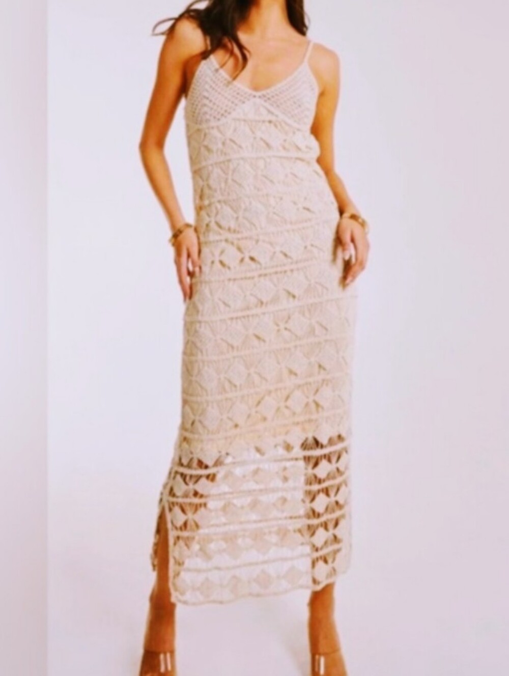 Women’s Cream Crochet Slip Dress Large